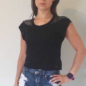 EUC Cropped Sheer Sweater with Paillettes